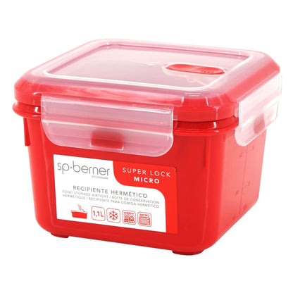 2x Herméticos Super Lock Micro 1,1 L., Cuadrados, Aptos Para Cocinar Al Vapor En El Microondas, Ideal Transporte Y Almacenamiento De Alimentos, Cierr_4