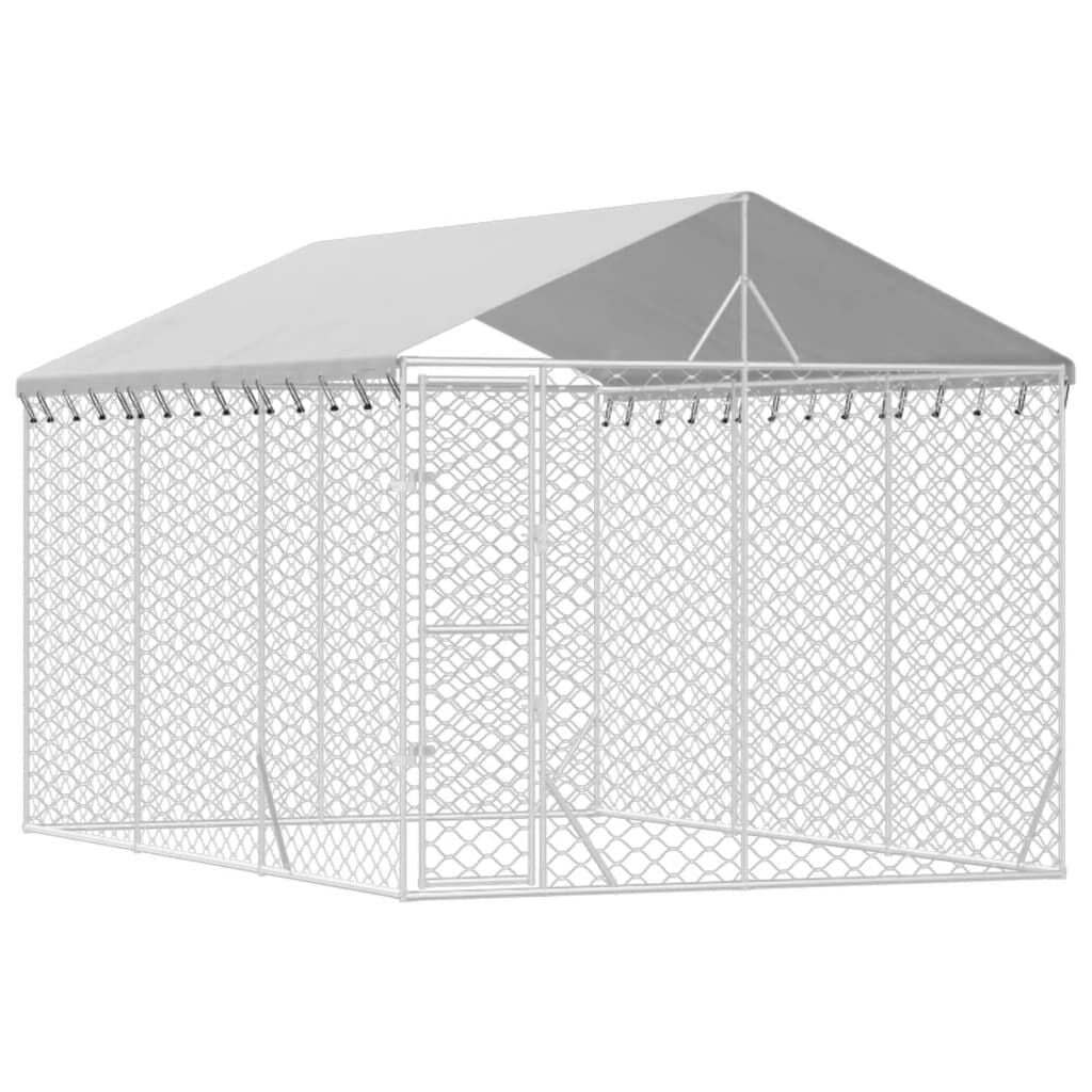 Vidaxl Perrera Exterior Con Techo Acero Galvanizado Plata 3x4,5x2,5 M_0