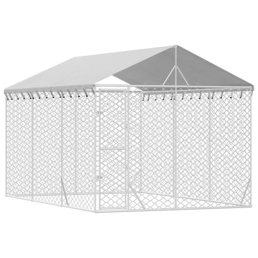 Vidaxl Perrera Exterior Con Techo Acero Galvanizado Plata 3x4,5x2,5 M_0