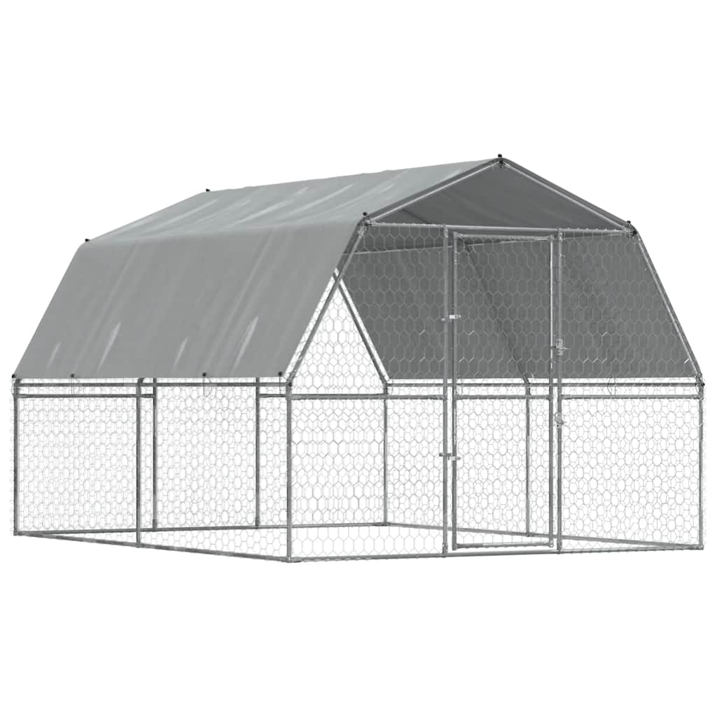 Jaula Para Perros Con Techo Y Puerta Acero Galvanizado Plateado_0