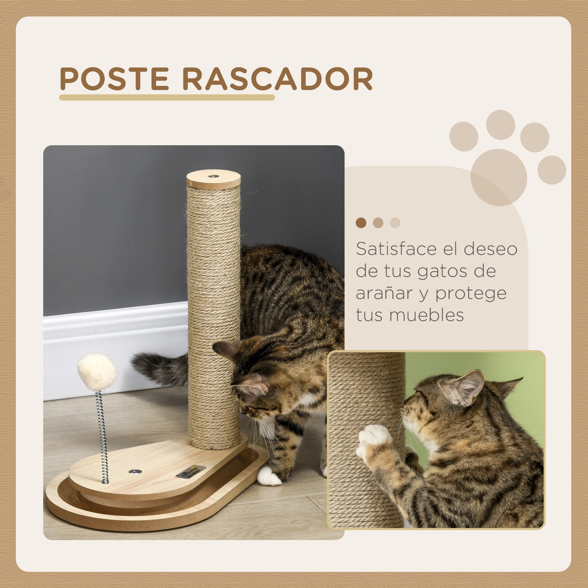 Pawhut Árbol Rascador Para Gatos 40 Cm Con Poste De Rascador 35x23x40 Cm Roble_5