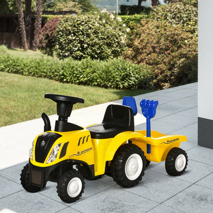 Homcom Tractor Con Remolque Para Niños 12-36 Meses Con Faros Pala Y Rastrillo_1