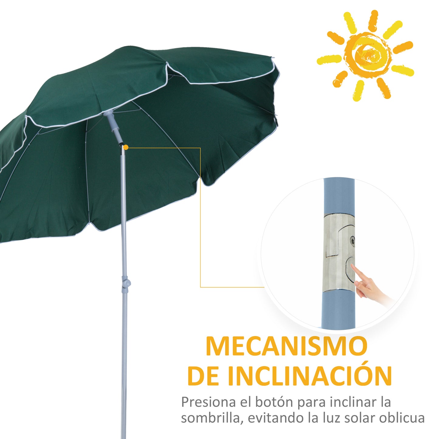 Outsunny Sombrilla De Playa Diámetro Ø202 Cm Con Techo Inclinable Poste_3