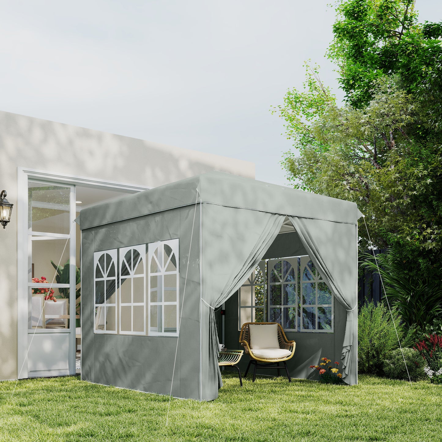 Outsunny Carpa Plegable 2,5x2,5 M Con Altura Ajustable 4 Laterales Upf50+ Gris_4