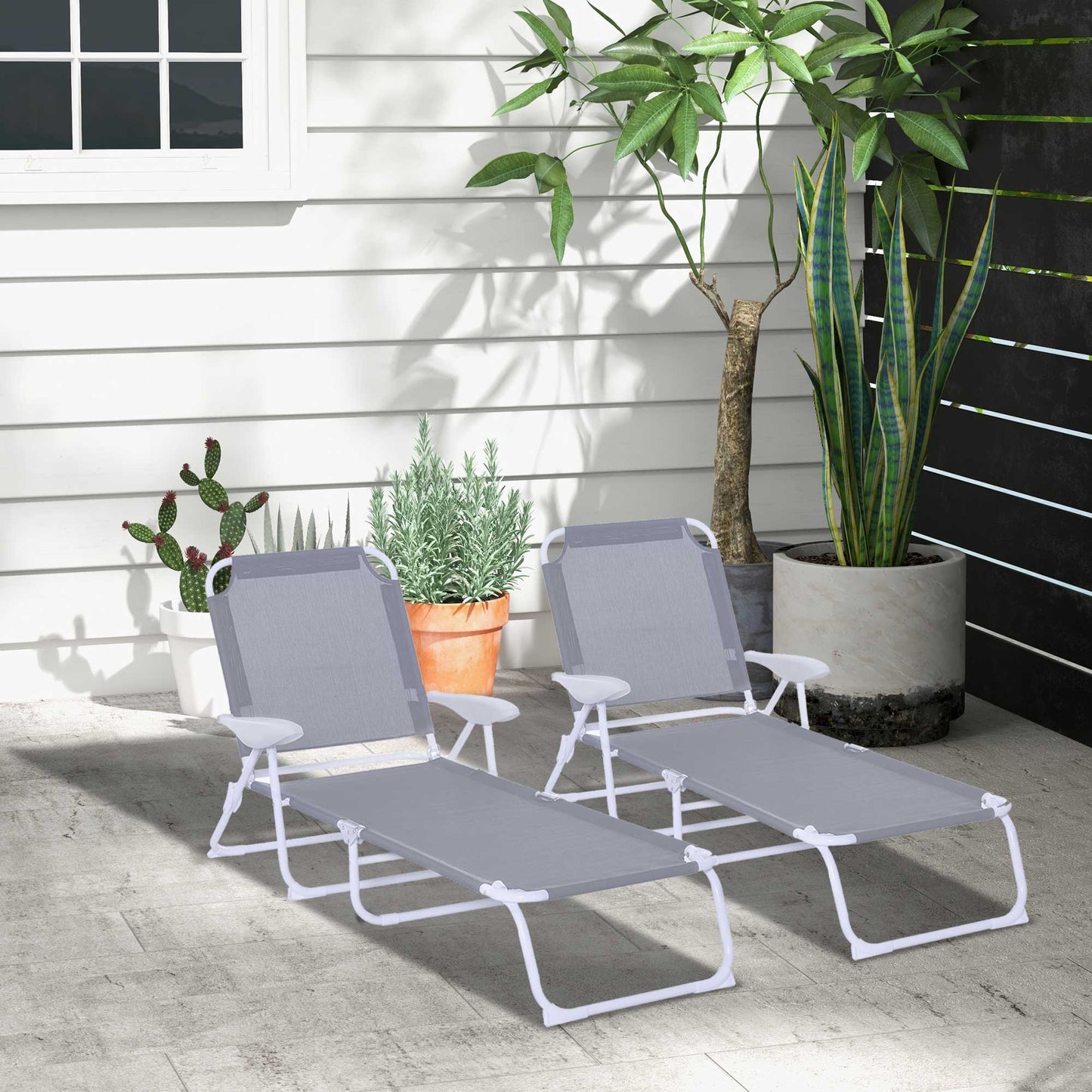 Outsunny Conjunto De 2 Tumbonas Plegables Con Respaldo 186x66x80 Cm Gris_1