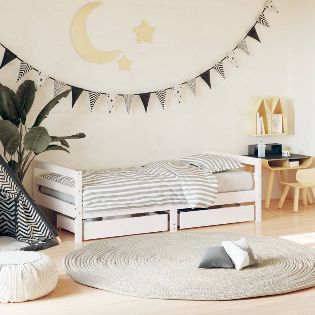 Vidaxl Estructura Cama Infantil Y Cajones Madera Pino Blanco 80x160 Cm_1