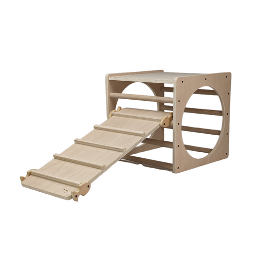 Cubo De Escalada/aprendizaje Pikler De Madera + Rampa Listones. Med: 50 X 50 X 50 Cm. Cunkrl0012. Woodgo._0