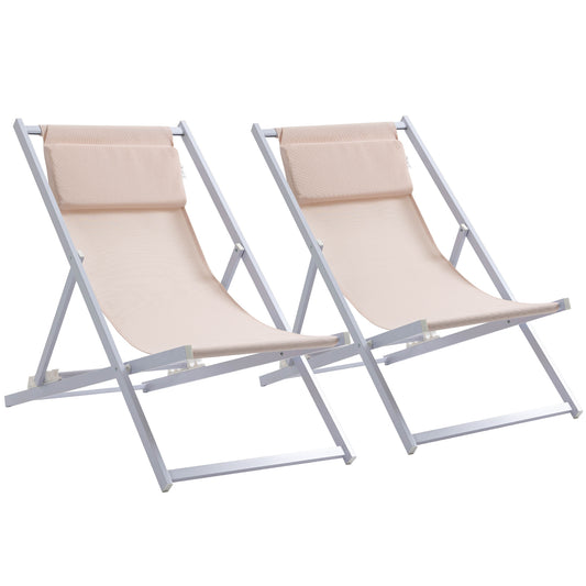 Outsunny Conjunto De 2 Tumbonas Reclinables Y Plegables 58x96,5x91,5 Cm Beige_0
