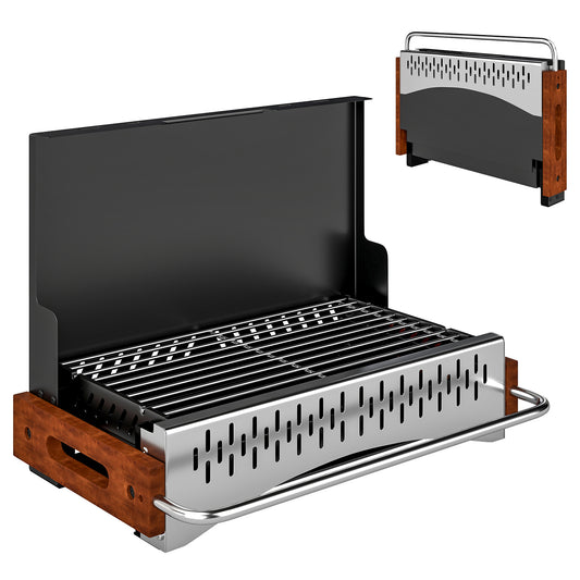Outsunny Barbacoa De Carbón Plegable 50,5x34x33 Cm Con Bandeja Extraíble_0