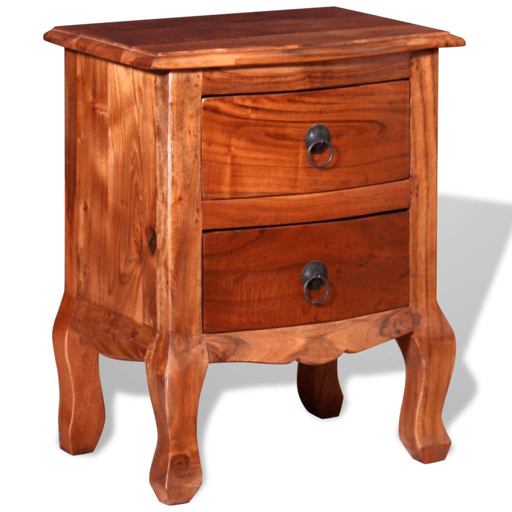 Mesita De Noche Con Cajones Madera Maciza De Acacia_3