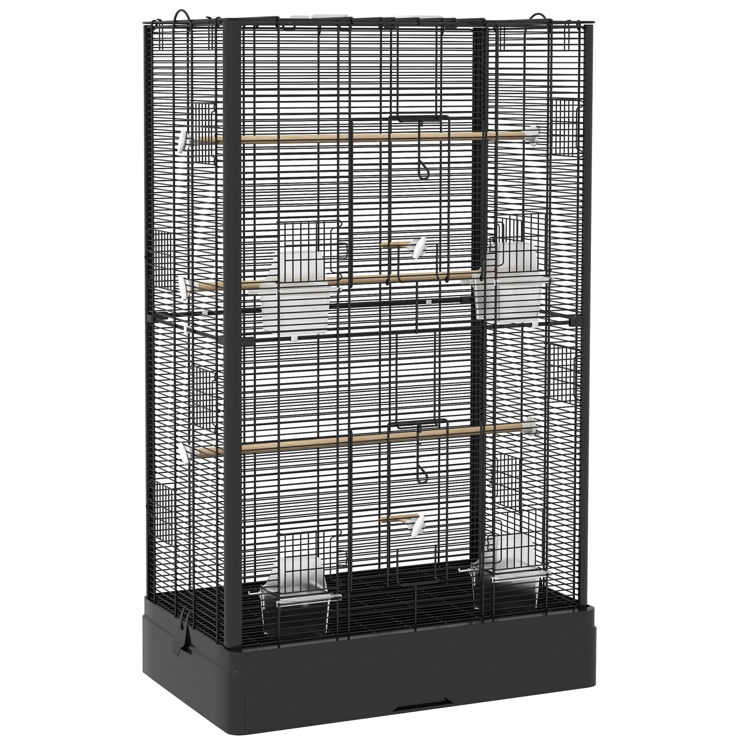 Pawhut Jaula Para Pájaros 61x36,5x98 Cm Con Puertas Perchas Bandeja Negro_0