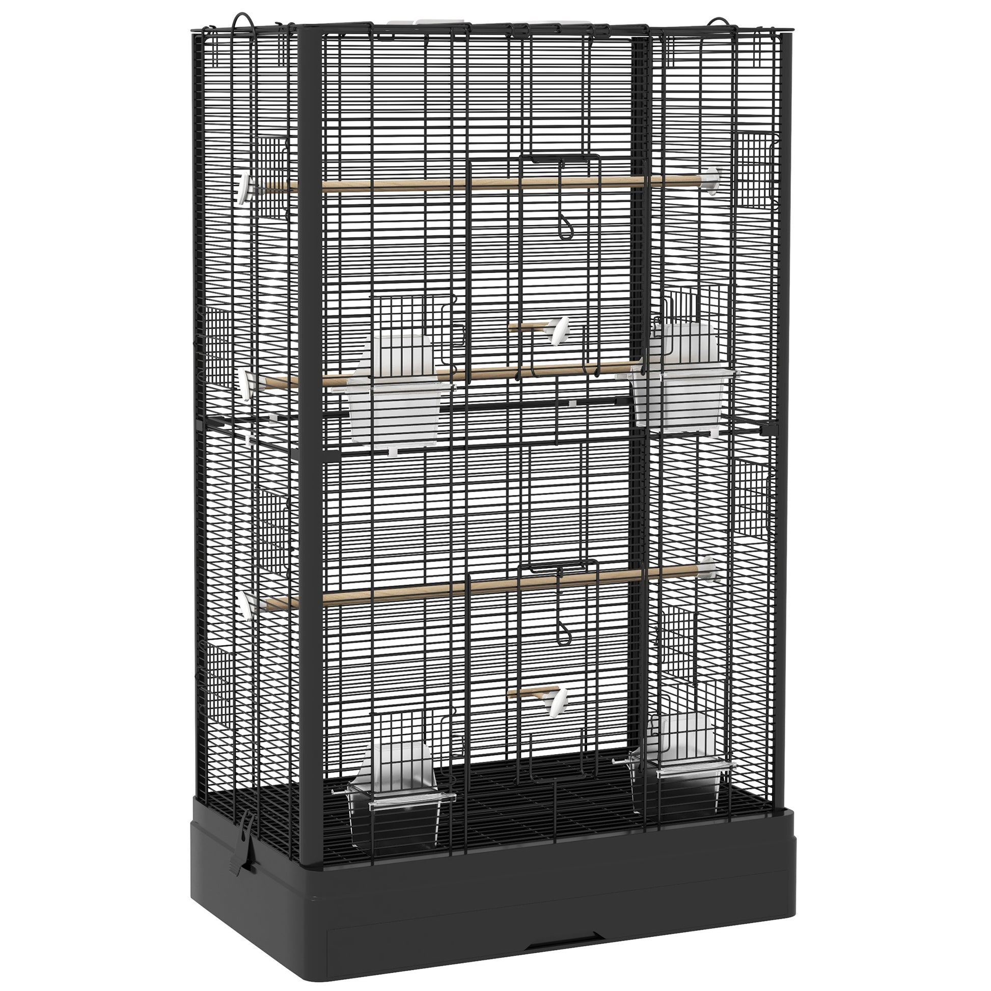 Pawhut Jaula Para Pájaros 61x36,5x98 Cm Con Puertas Perchas Bandeja Negro_0