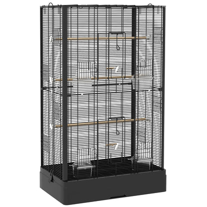 Pawhut Jaula Para Pájaros 61x36,5x98 Cm Con Puertas Perchas Bandeja Negro_0