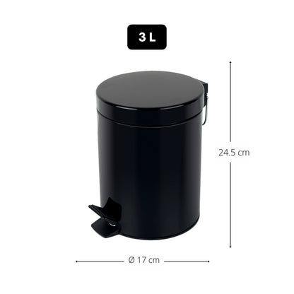 Spirella Colección Sydney , Papelera Con Pedal Ø17 X 24,5 (3 Litros), Metal, Negro