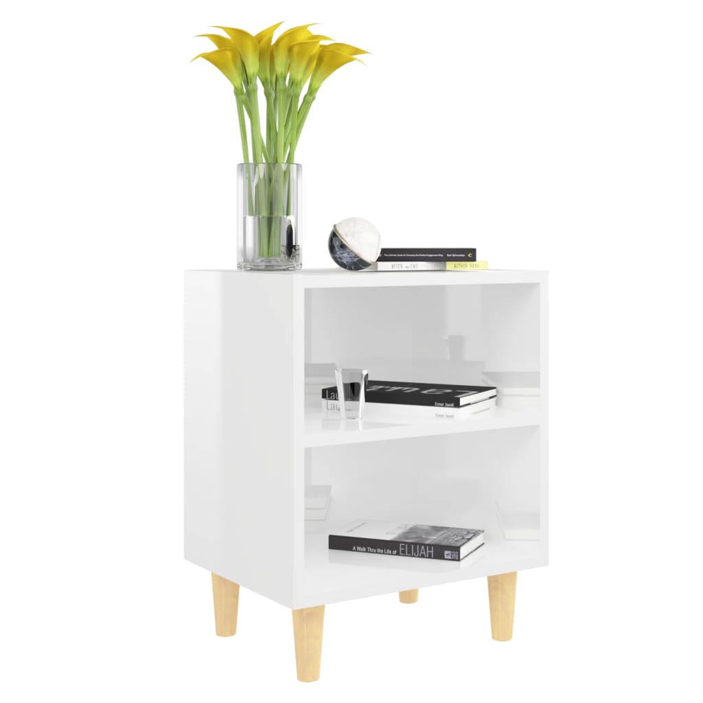 Mesitas De Noche Patas Madera 2 Uds Blanco Brillo 40x30x50 Cm_1
