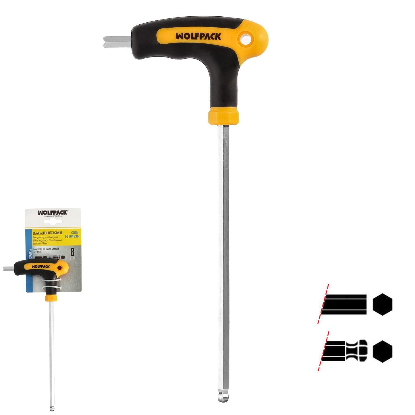 Llave Allen Con Bola Mango Bimaterial Soft Touch Forma T 8,0 Mm. Acero Cromo Vanadio, Destornillador Allen, Llave Hexagonal_0