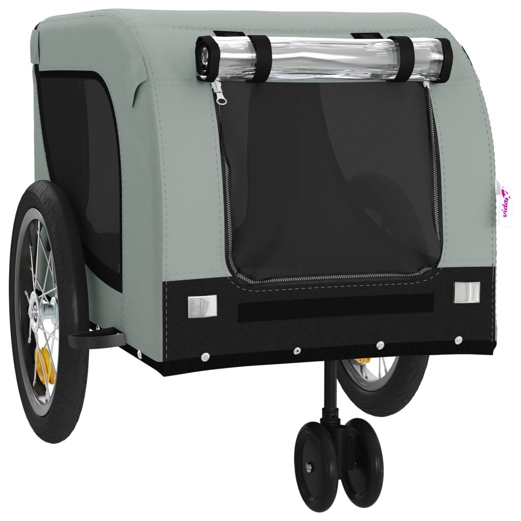 Vidaxl Remolque De Bicicleta Mascotas Hierro Tela Oxford Gris Negro_3