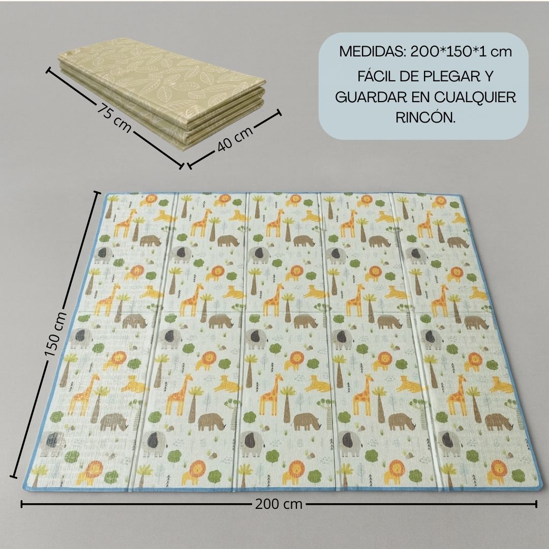 Alfombra Plegable Para Bebé 200 × 150 Cm, Reversible Animales/hojas Bathby_5