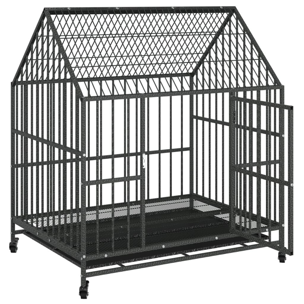 Vidaxl Jaula Para Perros Con Ruedas Acero Galvanizado Negro_3