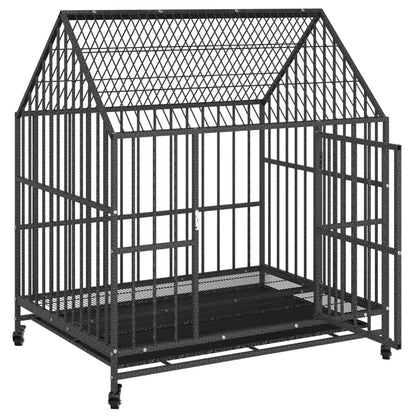 Vidaxl Jaula Para Perros Con Ruedas Acero Galvanizado Negro_3
