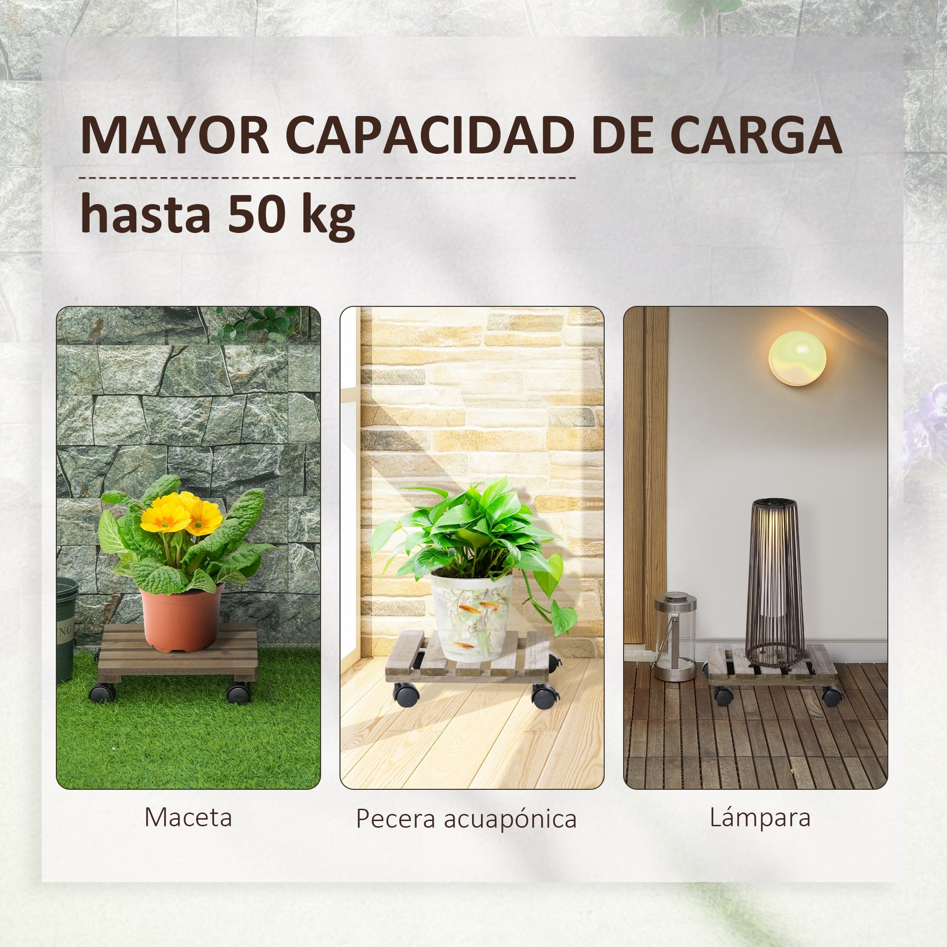 Outsunny Pack De 2 Plataformas Con Ruedas Para Macetas Exterior Interior Marrón_5