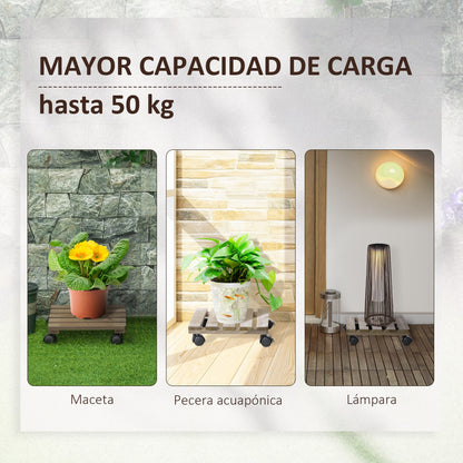 Outsunny Pack De 2 Plataformas Con Ruedas Para Macetas Exterior Interior Marrón_5