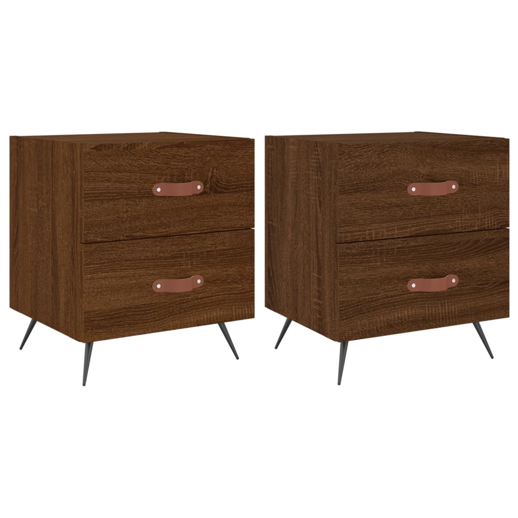 Mesita Noche 2 Uds Madera Ingeniería Marrón Roble 40x35x47,5 Cm_0