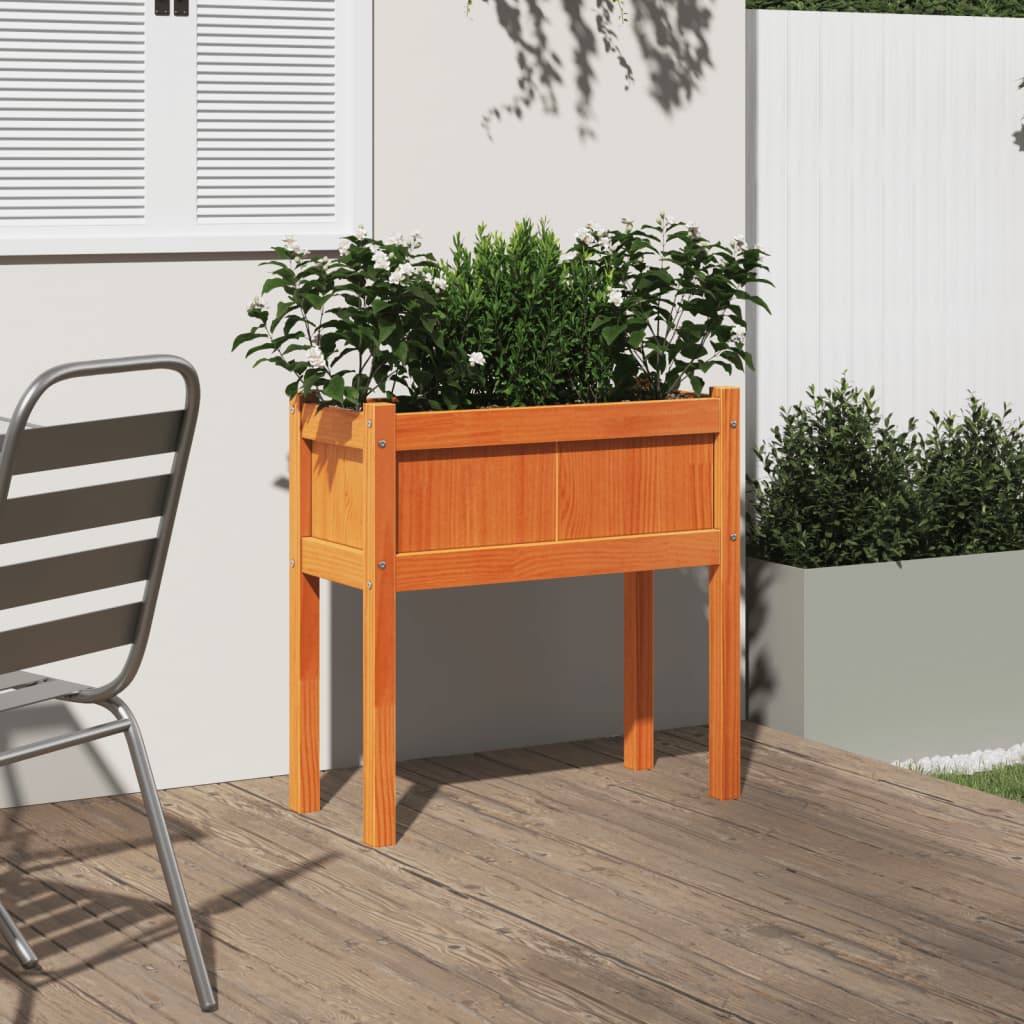 Jardinera Con Patas Madera Maciza Pino Marrón Cera 70x31x70 Cm_2