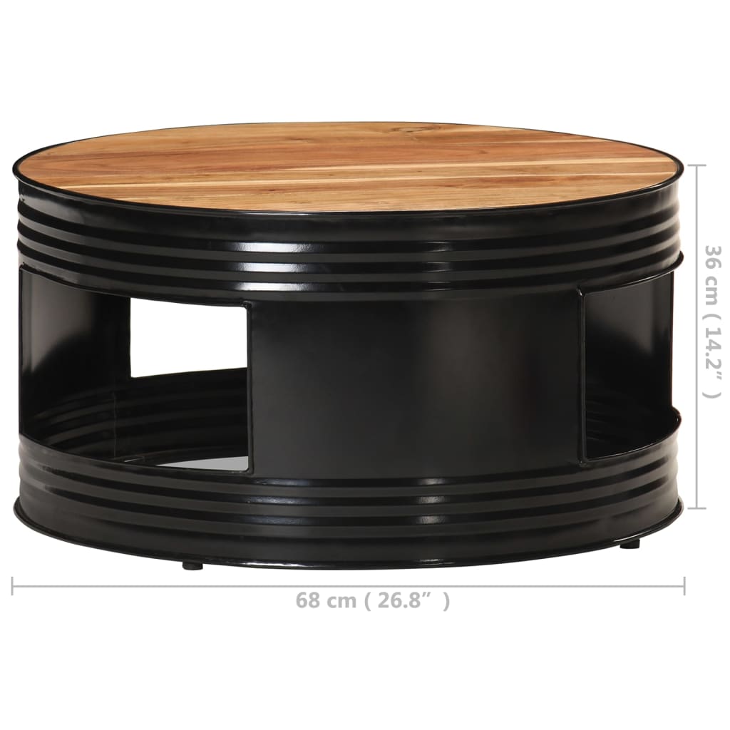 Mesa De Centro De Madera Maciza De Acacia Negro 68x68x36 Cm_4