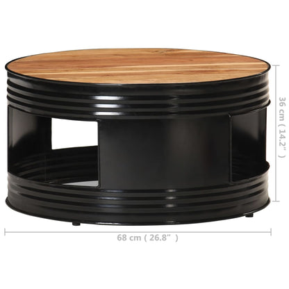 Mesa De Centro De Madera Maciza De Acacia Negro 68x68x36 Cm_4