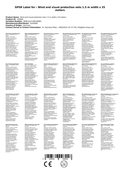 Malla De Ocultación, Cortavientos Y Sombra Para Jardín - 1,5m X 25m