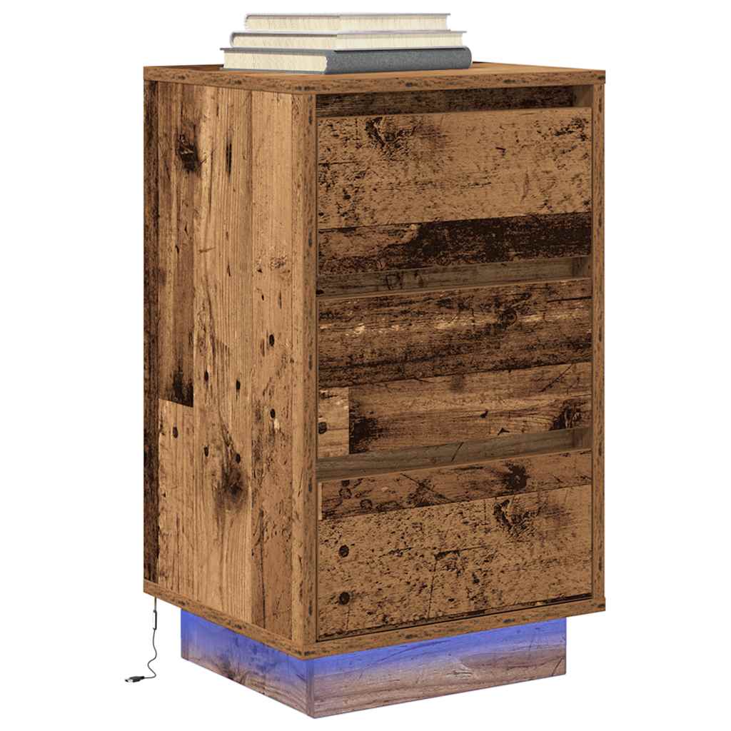 Mesilla De Noche Con Luces Led Madera Vieja 38x34x65 Cm_3