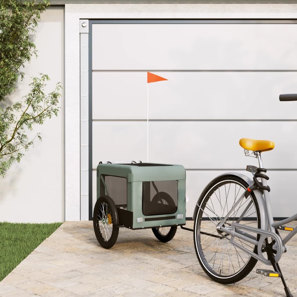 Vidaxl Remolque De Bicicleta Mascotas Hierro Tela Oxford Gris Negro_1