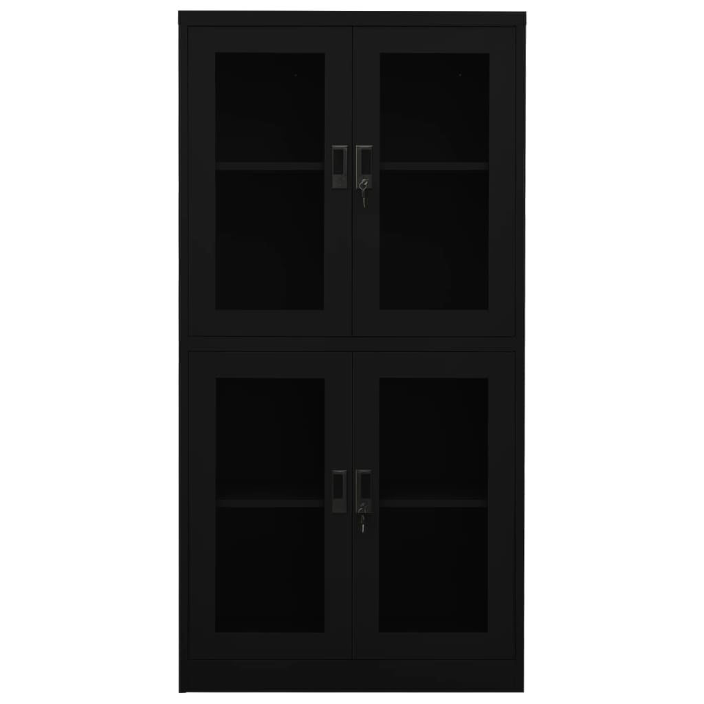 Armario Oficina De Acero Y Vidrio Templado Negro 90x40x180 Cm_2