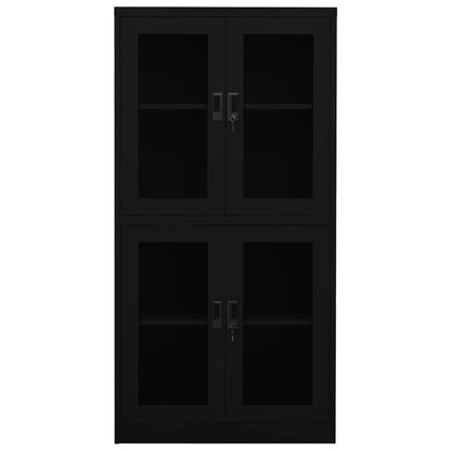 Armario Oficina De Acero Y Vidrio Templado Negro 90x40x180 Cm_2
