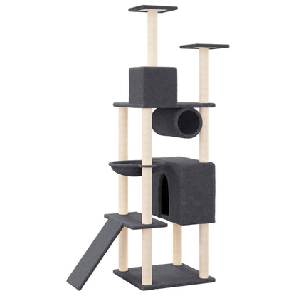 Vidaxl Rascador Para Gatos Con Postes De Sisal Gris Oscuro 168 Cm_4