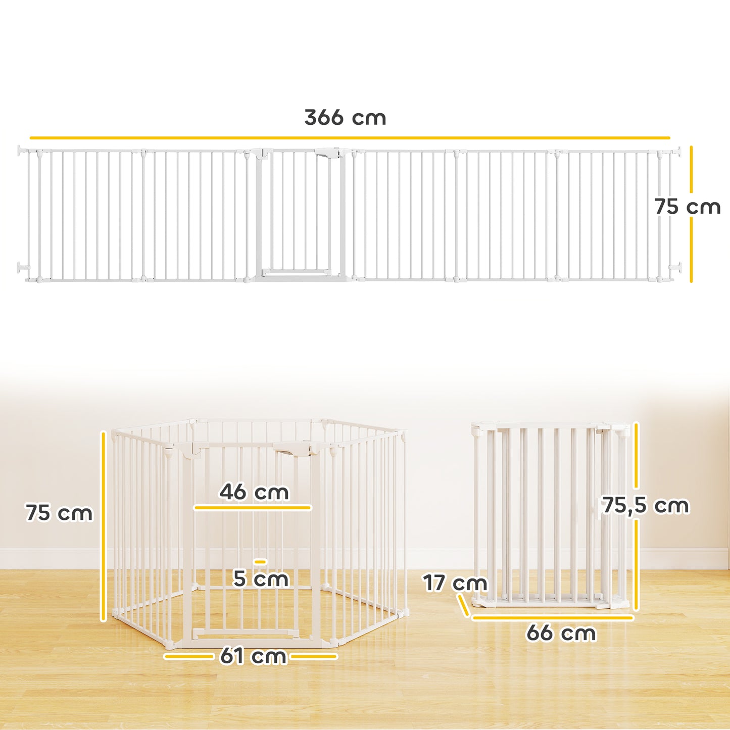 Pawhut Barrera Para Perros Plegable Puerta Con Cierre Doble Blanco_2