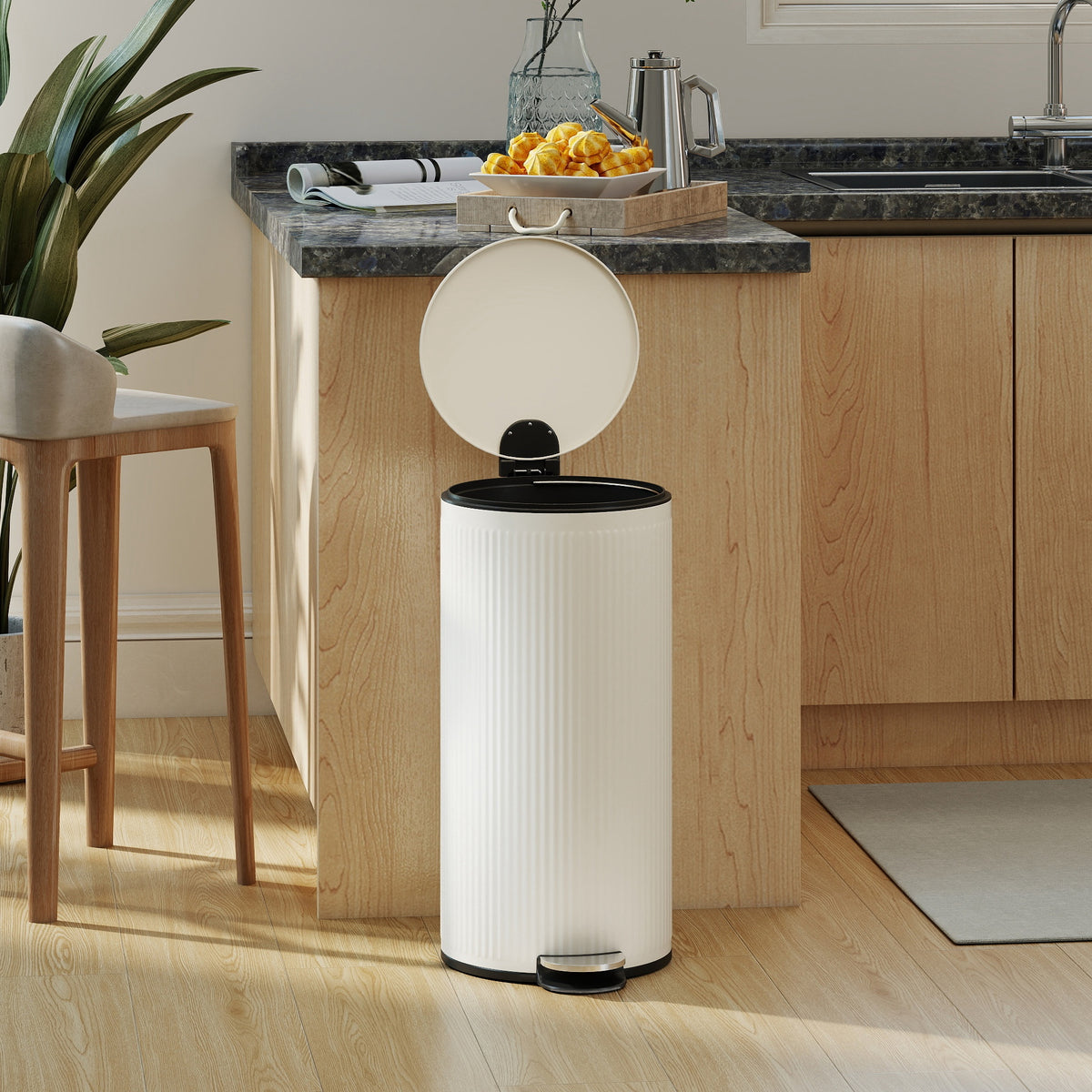 Balde De Lixo Homcom Metal E Plástico Creme Branco 36x30x60,5 Cm 851-063v00cw_3