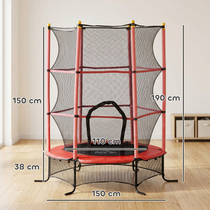 Homcom Cama Elástica Infantil Ø163 Cm Con Red De Seguridad Rojo Y Negro_2