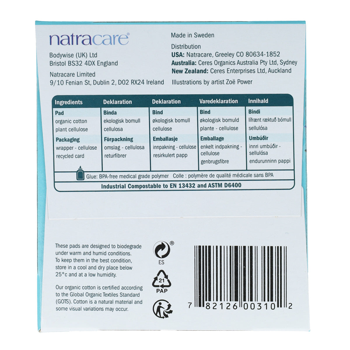 Compresas largas con alas bio Natracare 10 Uds