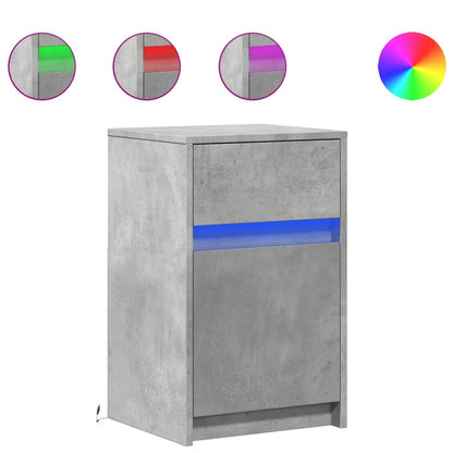 Mesita De Noche Con Luces Led Madera Ingeniería Gris Hormigón_0