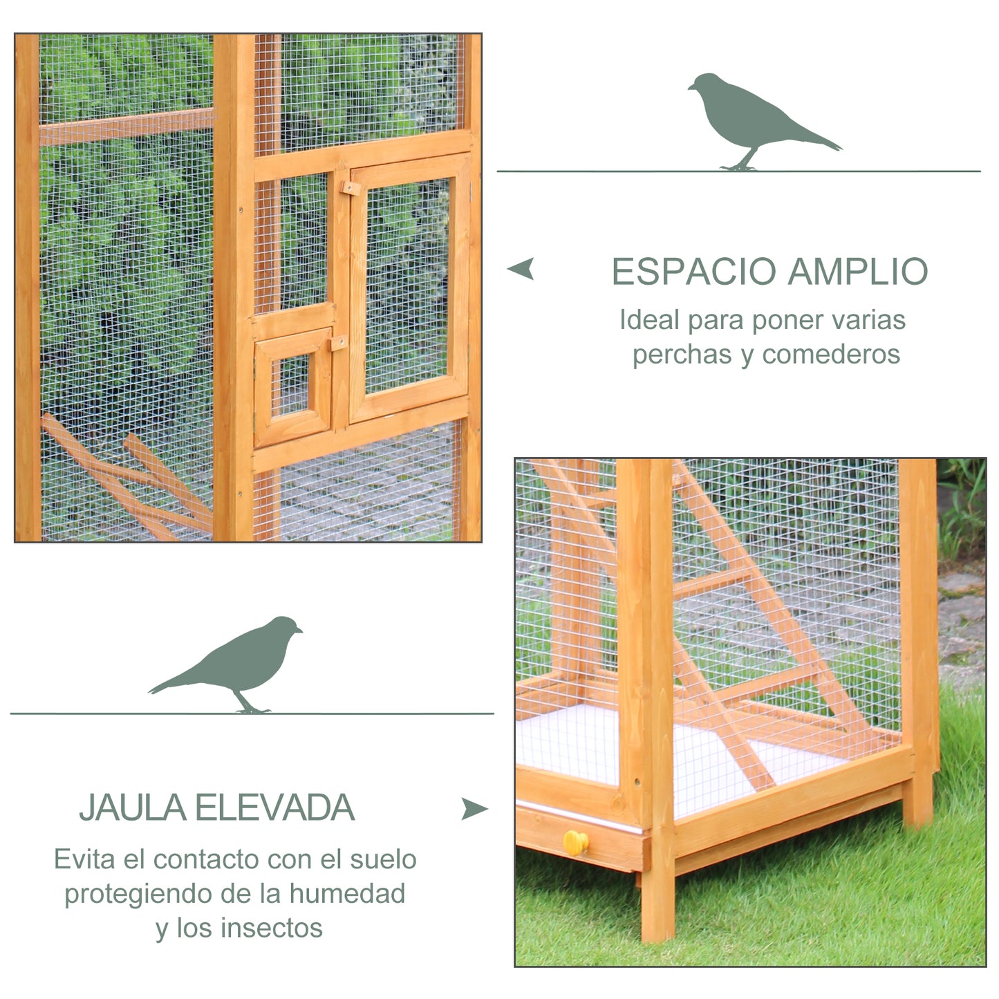 Pawhut Jaula Para Pájaros De Madera Con Bandeja Extraíble Techo Asfáltico_5