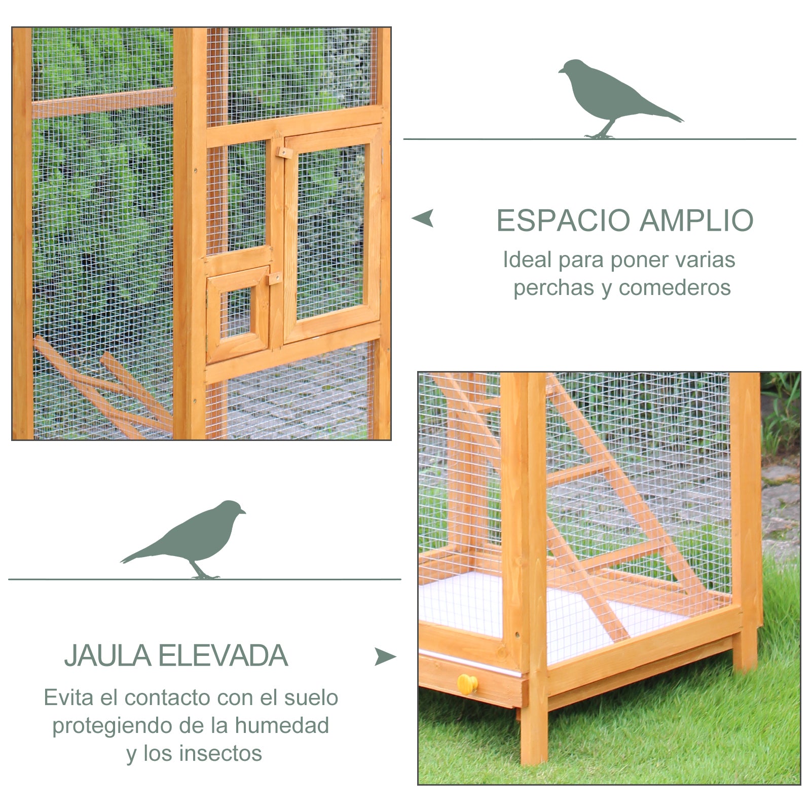 Pawhut Jaula Para Pájaros De Madera Con Bandeja Extraíble Techo Asfáltico_5