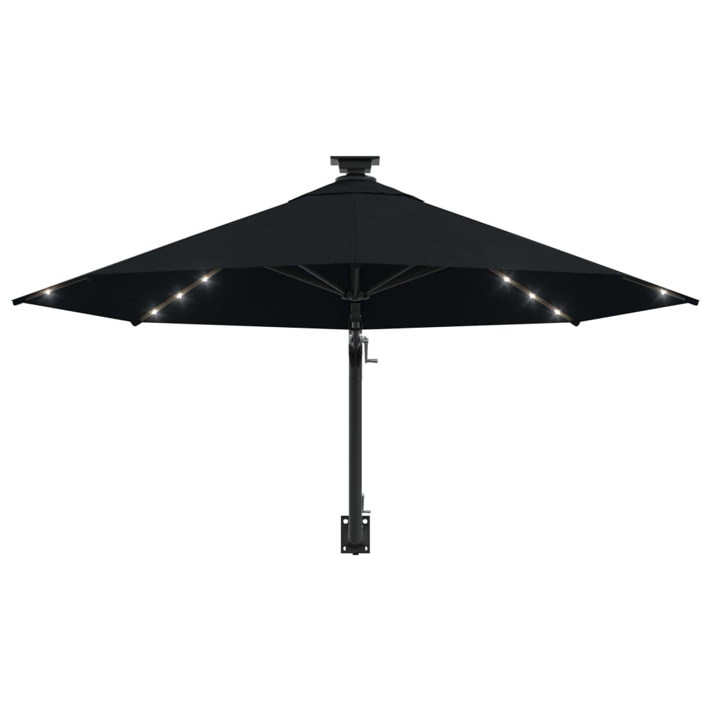 Vidaxl Sombrilla De Jardín De Pared Con Luces Led Negro 300 Cm_3