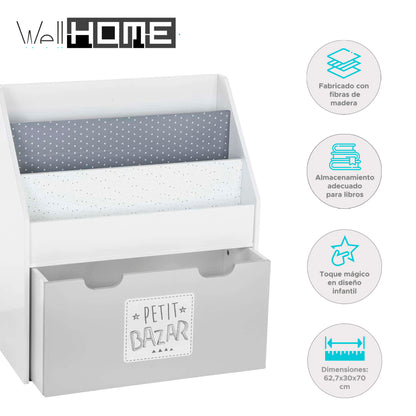 Wellhome Estantería Con Contenedor Y Ruedas Gris