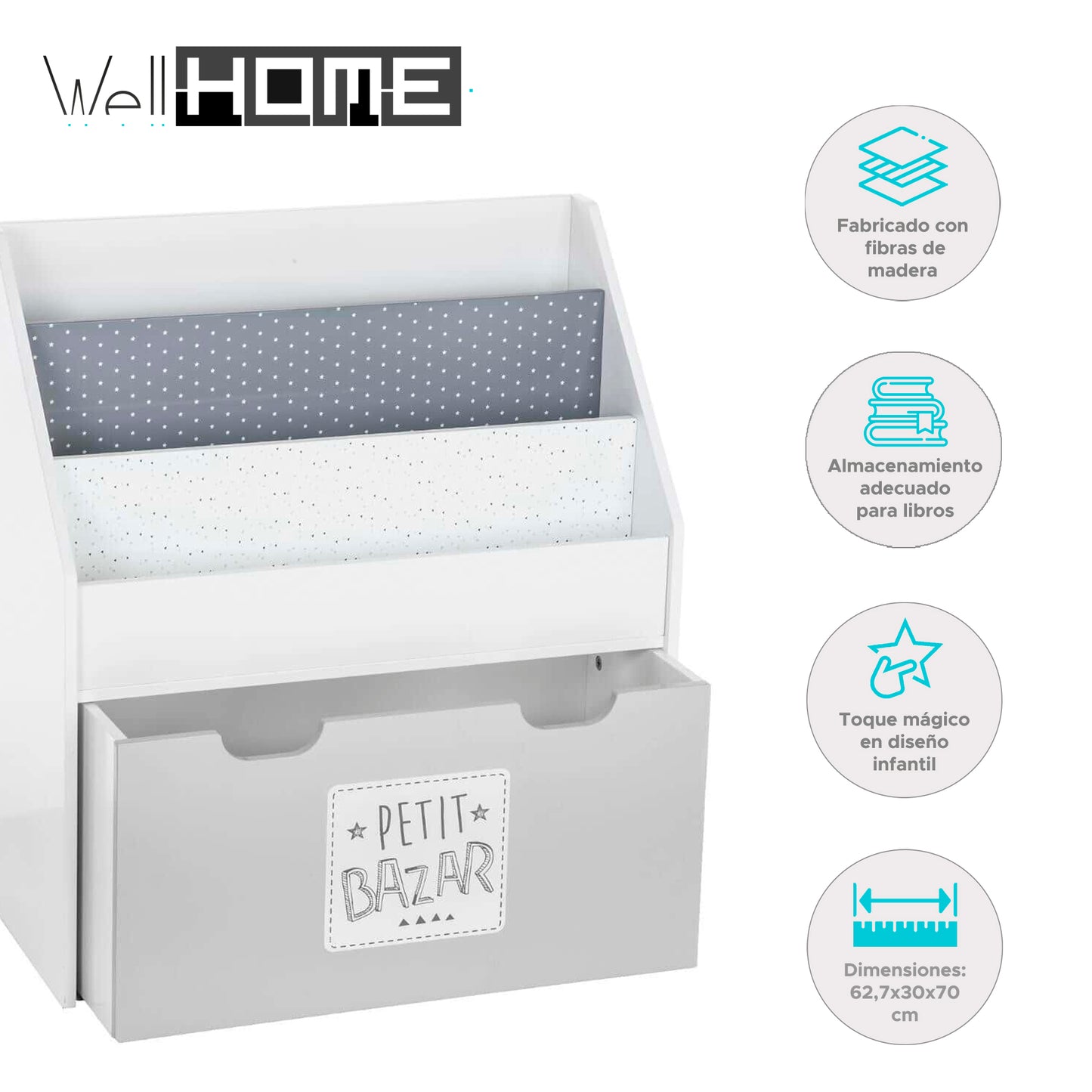 Wellhome Estantería Con Contenedor Y Ruedas Gris_1