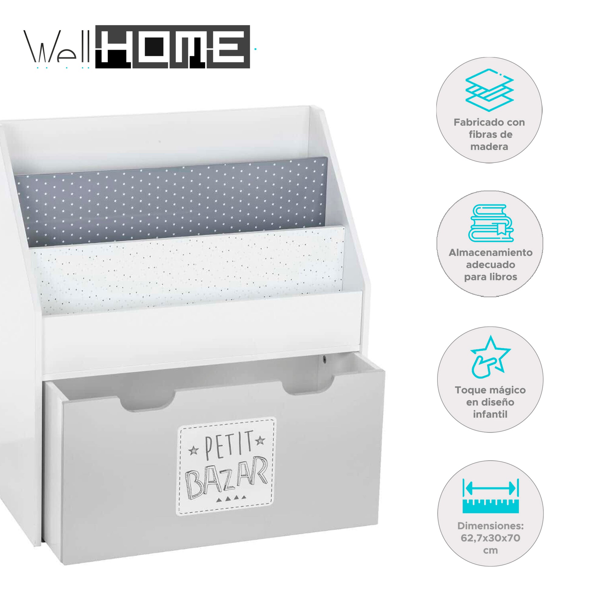 Wellhome Estantería Con Contenedor Y Ruedas Gris_1