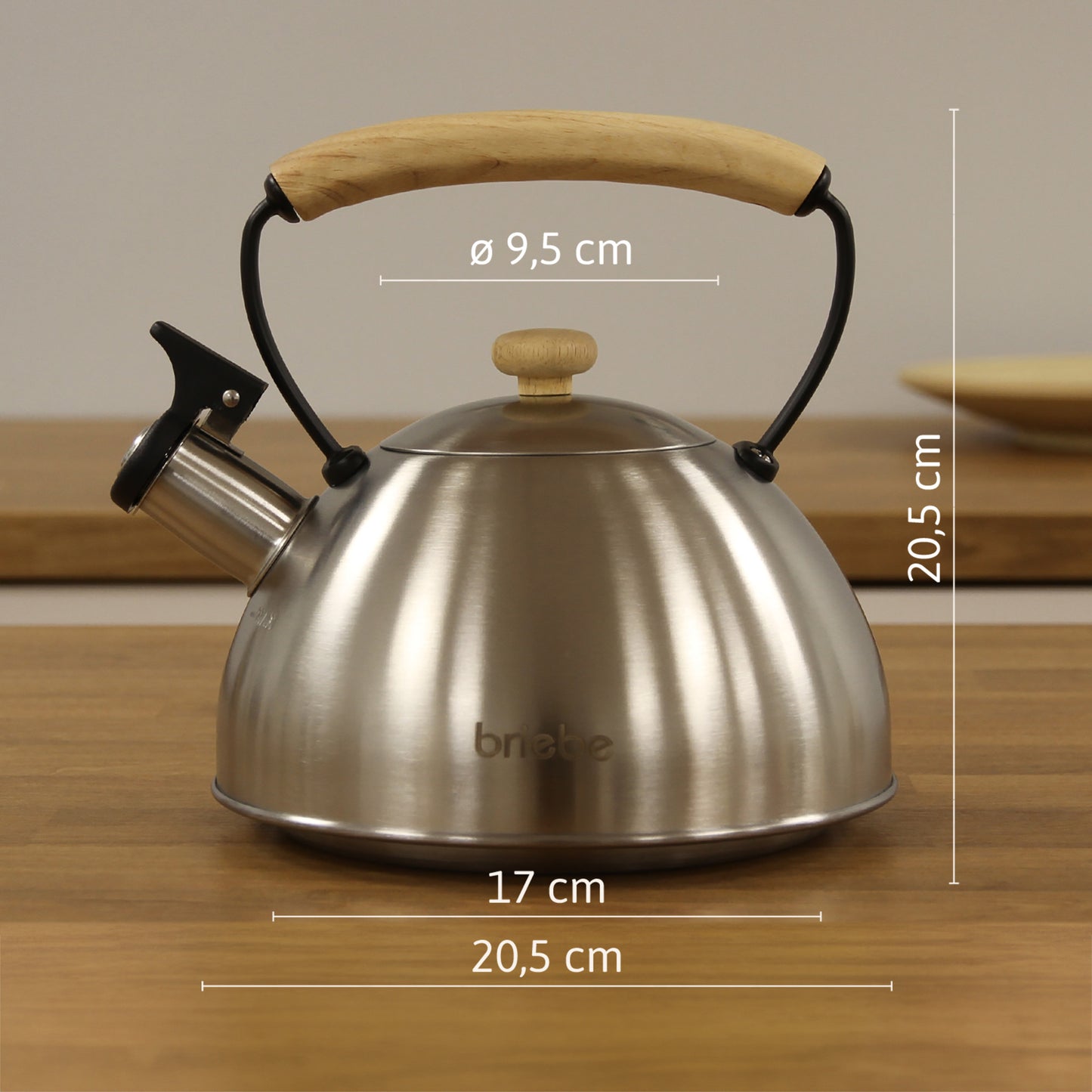 Briebe Tetera Con Silbato, Hervidor De Agua 2,3l, Inducción, Acero Inox, Vintage, Mango Madera, Wooden, Acero Inox_5