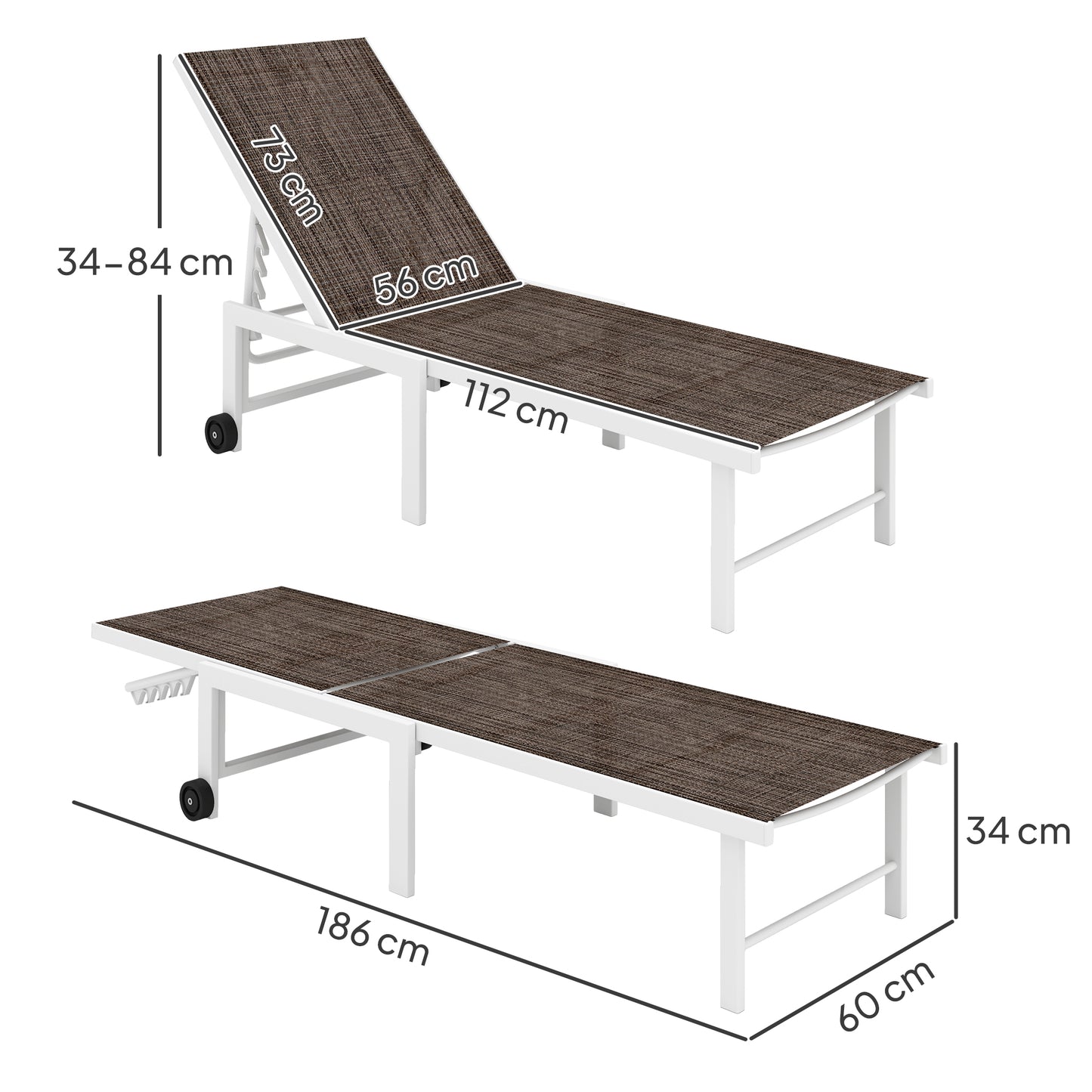 Outsunny Tumbona Jardín Exterior Con Ruedas Respaldo Ajustable 166x60x84 Cm_2