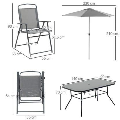 Outsunny Muebles Muebles De Jardín 6 Sillas Plegables Mesa Sombrilla Inclinable_2